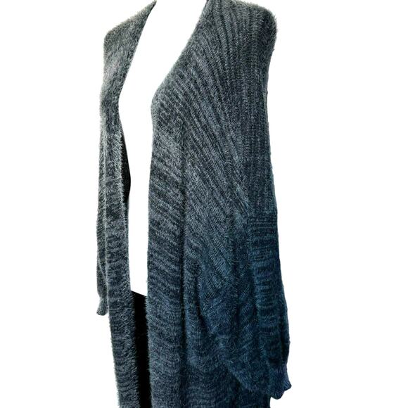 BLACK‎ TAPE Women's 3X Gray Fuzzy Fur Knit Long Cardigan Sweater Open Front Cozy - Picture 1 of 9